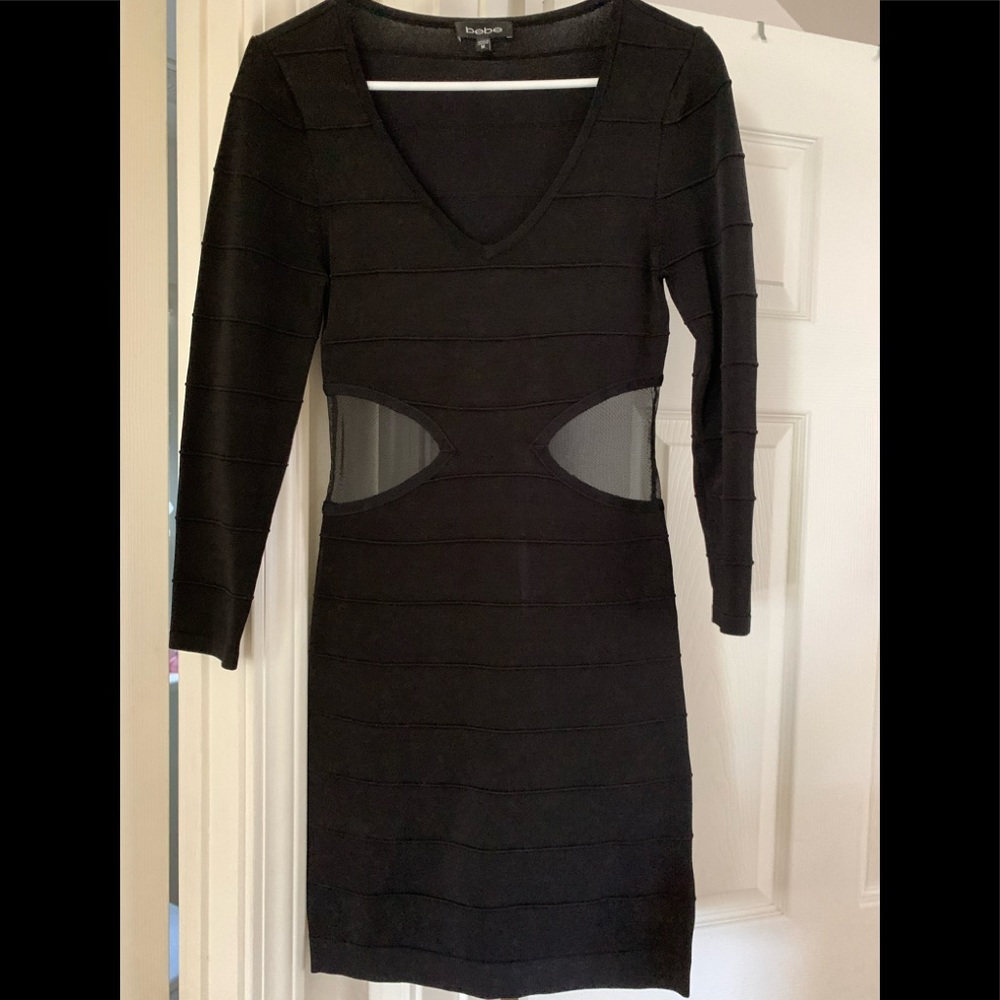 Black Bebe sheer side panel dress M